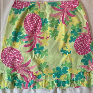 Lily Pulitzer Vintage 1990s Scalloped Skirt Tropical Pineapple Skirt Size 8